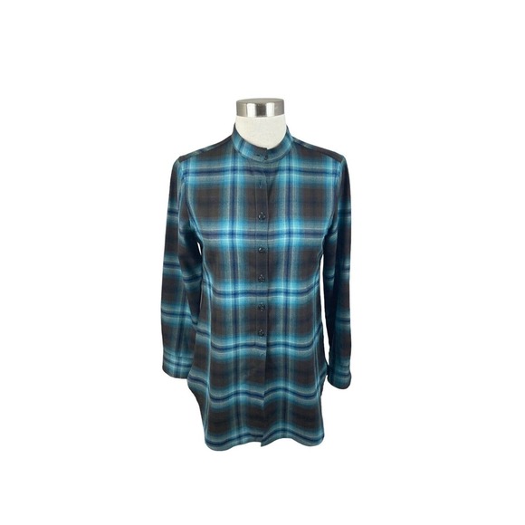Pendleton Teal Brown Plaid Plaid 100% Wool Button Whitney Tunic Size P NWOT - Picture 1 of 4